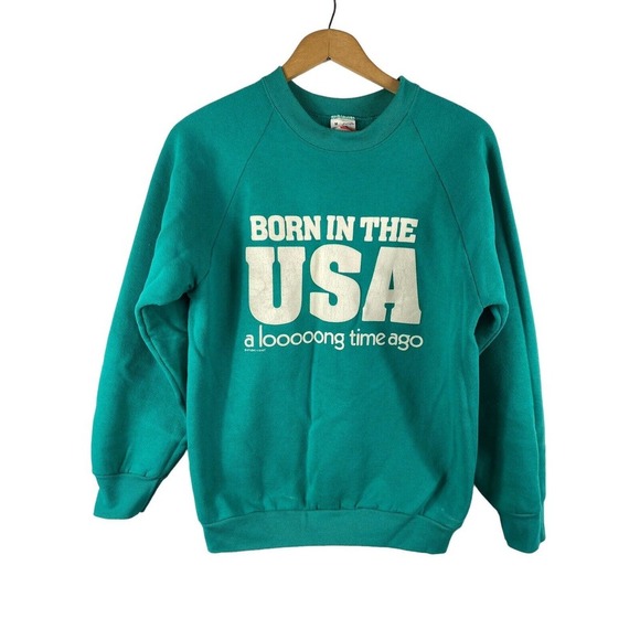 Vintage Born in the USA Sweatshirt Medium Crewneck Fruit of the Loom 80s 90s - Picture 1 of 9